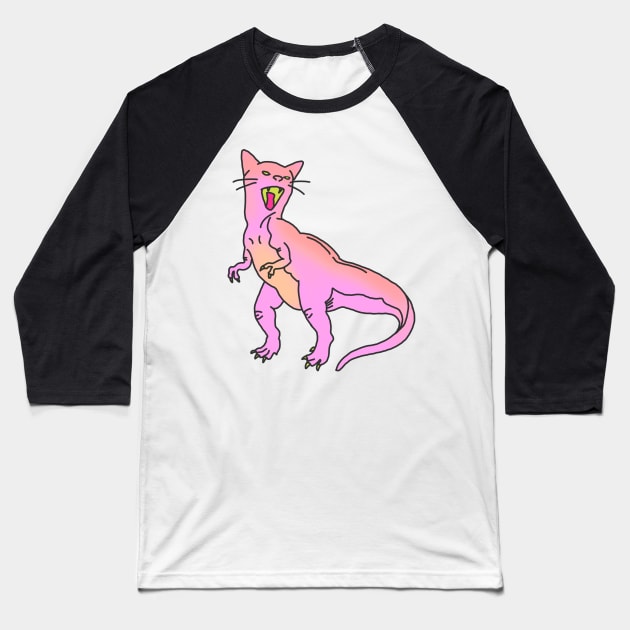 dinosaur raptor cat kitten feminist roar animal cute pink print Baseball T-Shirt by bigkidult